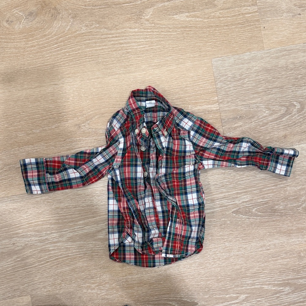 GAP Kids Plaid Button Down Shirt - Red, Green, White.
